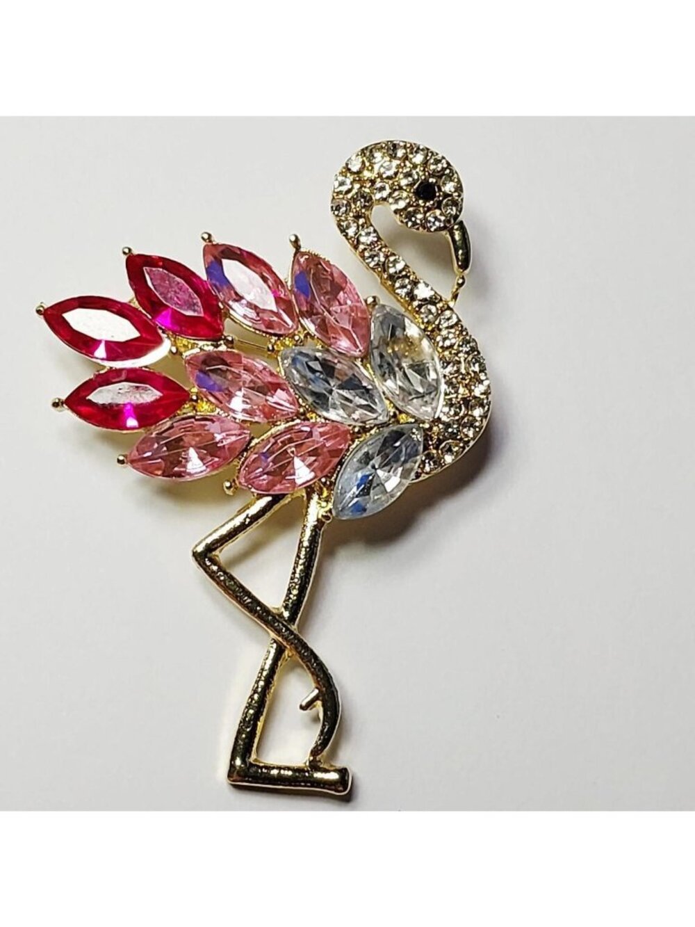 Pink Gold Rhinestone Flamingo Brooch - Picture 2 of 6